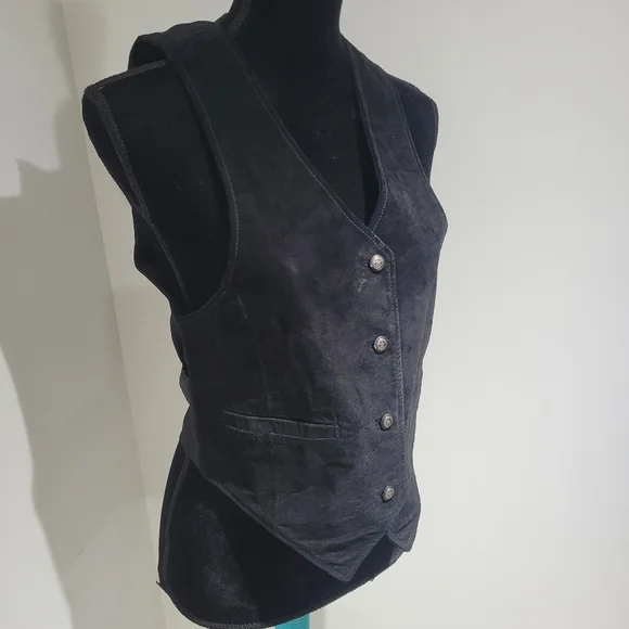 B.B. Dakota Leatherwear Women's Vintage Suede Button Down Vest Black Western - Picture 2 of 10